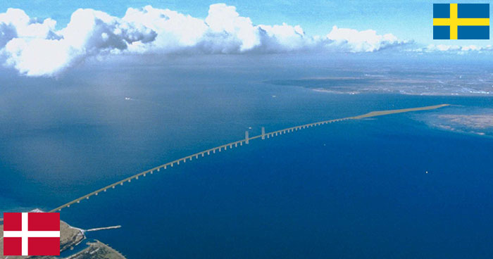 Một cây cầu dài nối liền giữa Đan Mạch và Thụy Điển.